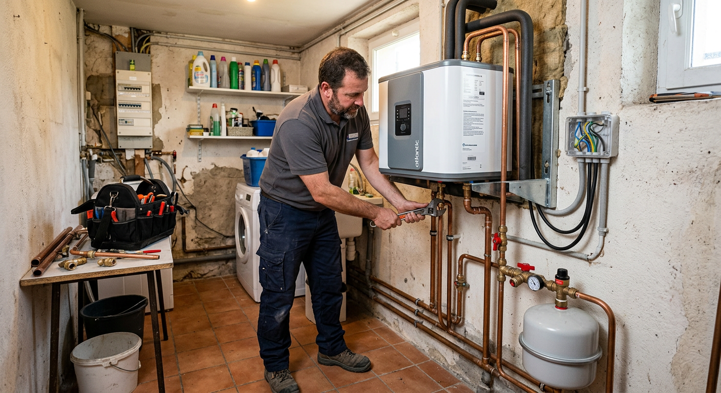 Pose de chauffe-eau thermodynamique par un plombier à Massy